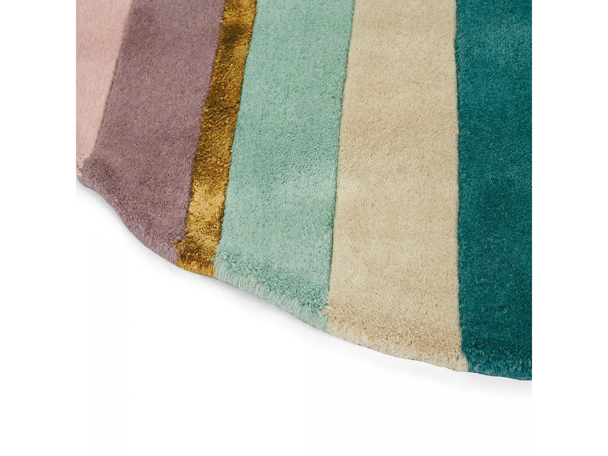 Tapis rond Ø200cm fait à la main en laine motif géométrique pour salon