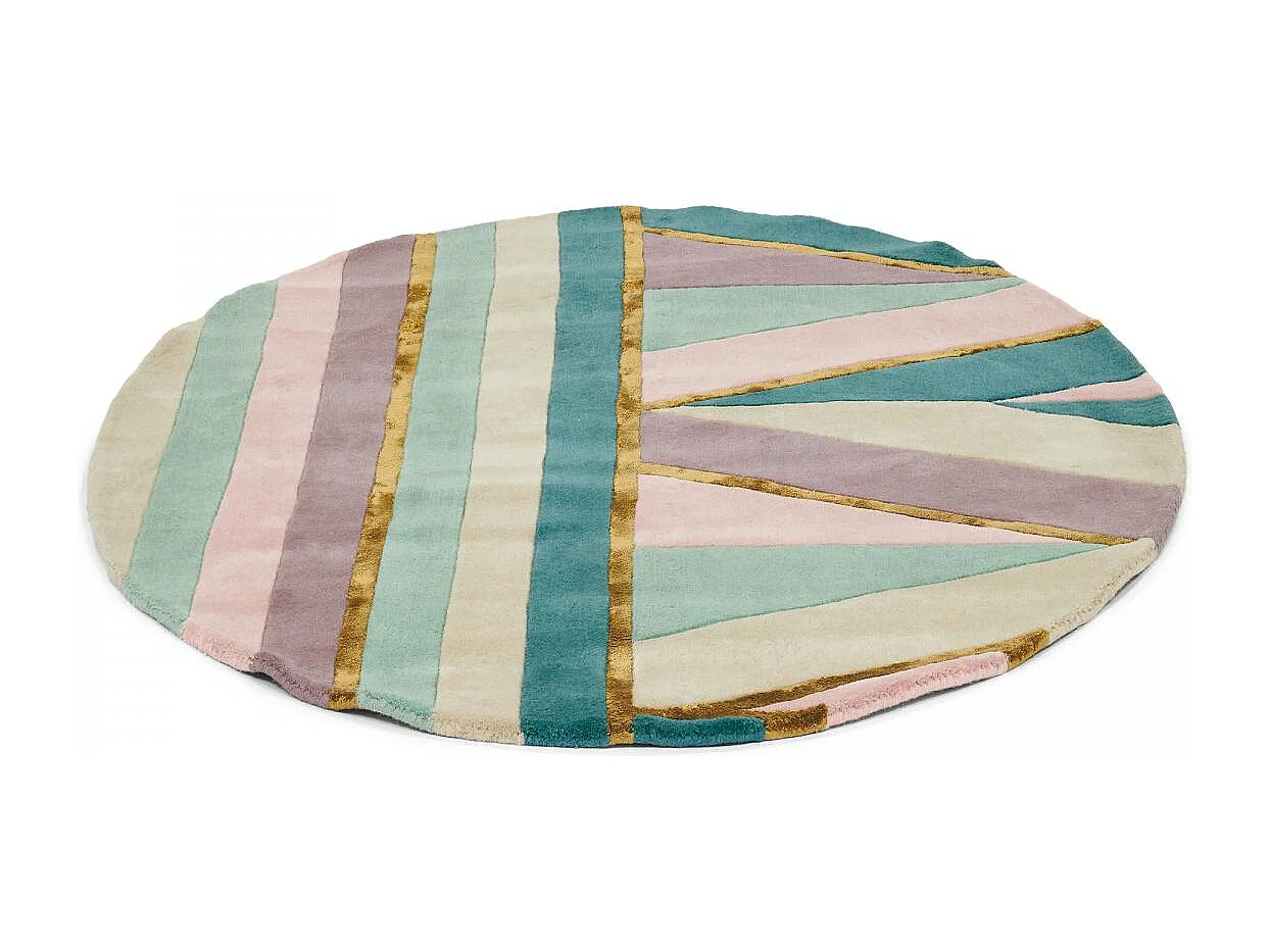 Tapis rond Ø200cm fait à la main en laine motif géométrique pour salon