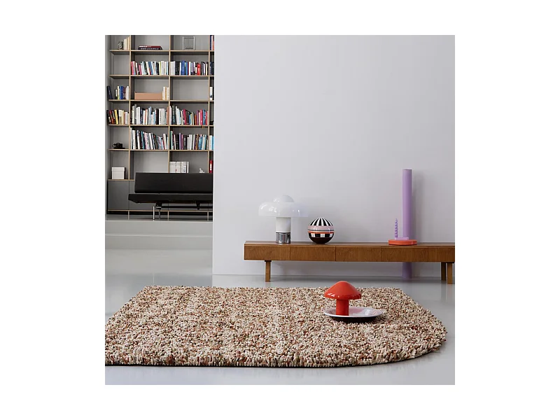 Tapis shaggy 170x240 rectangle tissé crème et marron en laine motif faux uni