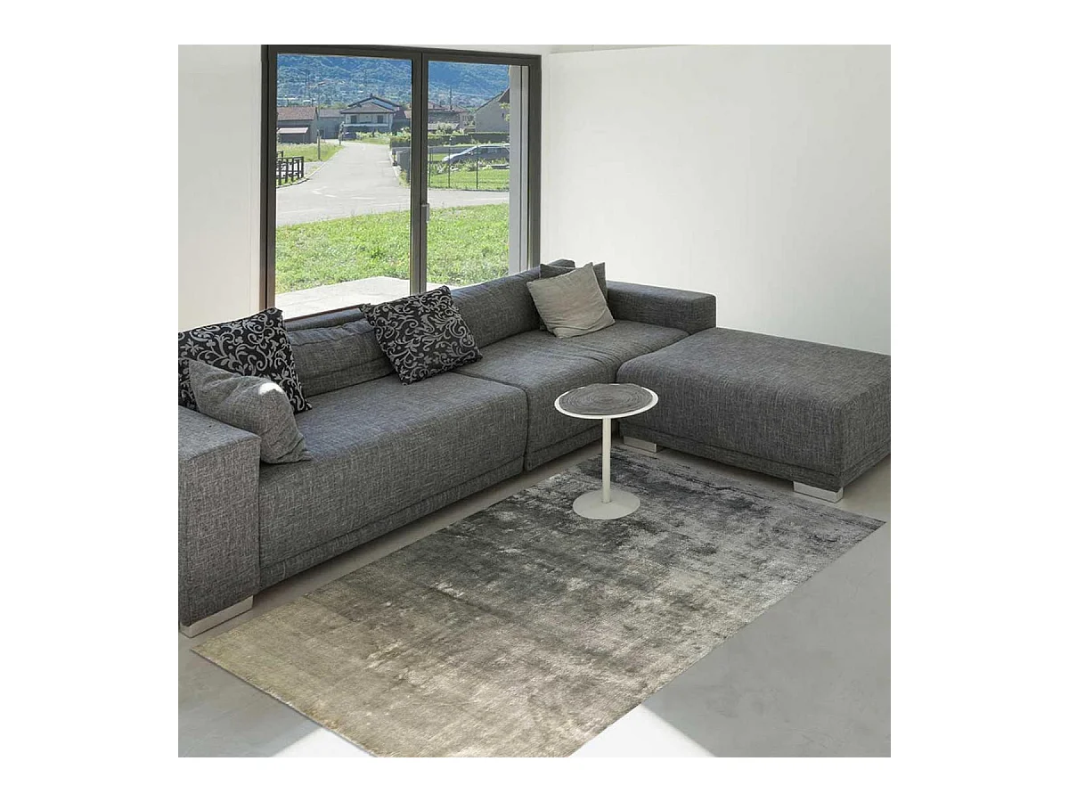 tapis salon 160x260 fait main en viscose gris rectangle motif simple EBERSON