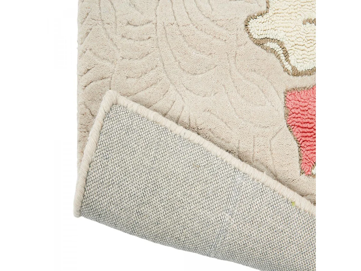 tapis salon 200x280 fait à la main en laine beige et corail motif floral