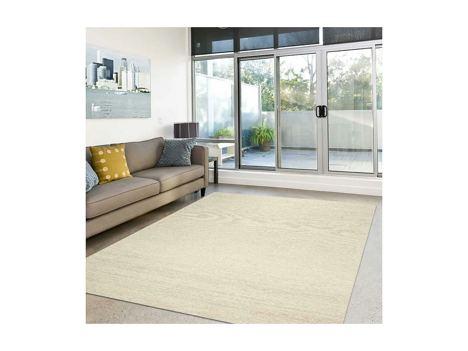 Tapis kilim 170x240 rectangle fait main en laine ivoire motif uni LOOK 406