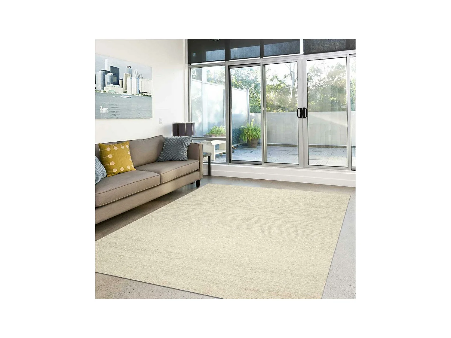 Tapis kilim 170x240 rectangle fait main en laine ivoire motif uni LOOK 406