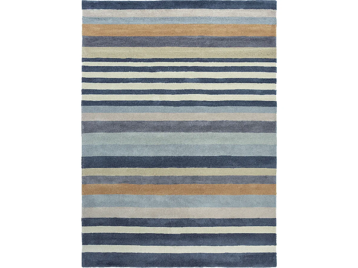 tapis salon 200x280 fait à la main en laine gris et bleu marine