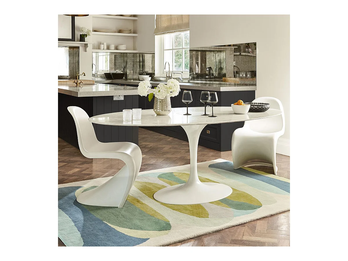 tapis entrée 140x200 fait à la main en laine vert et bleu motif géométrique