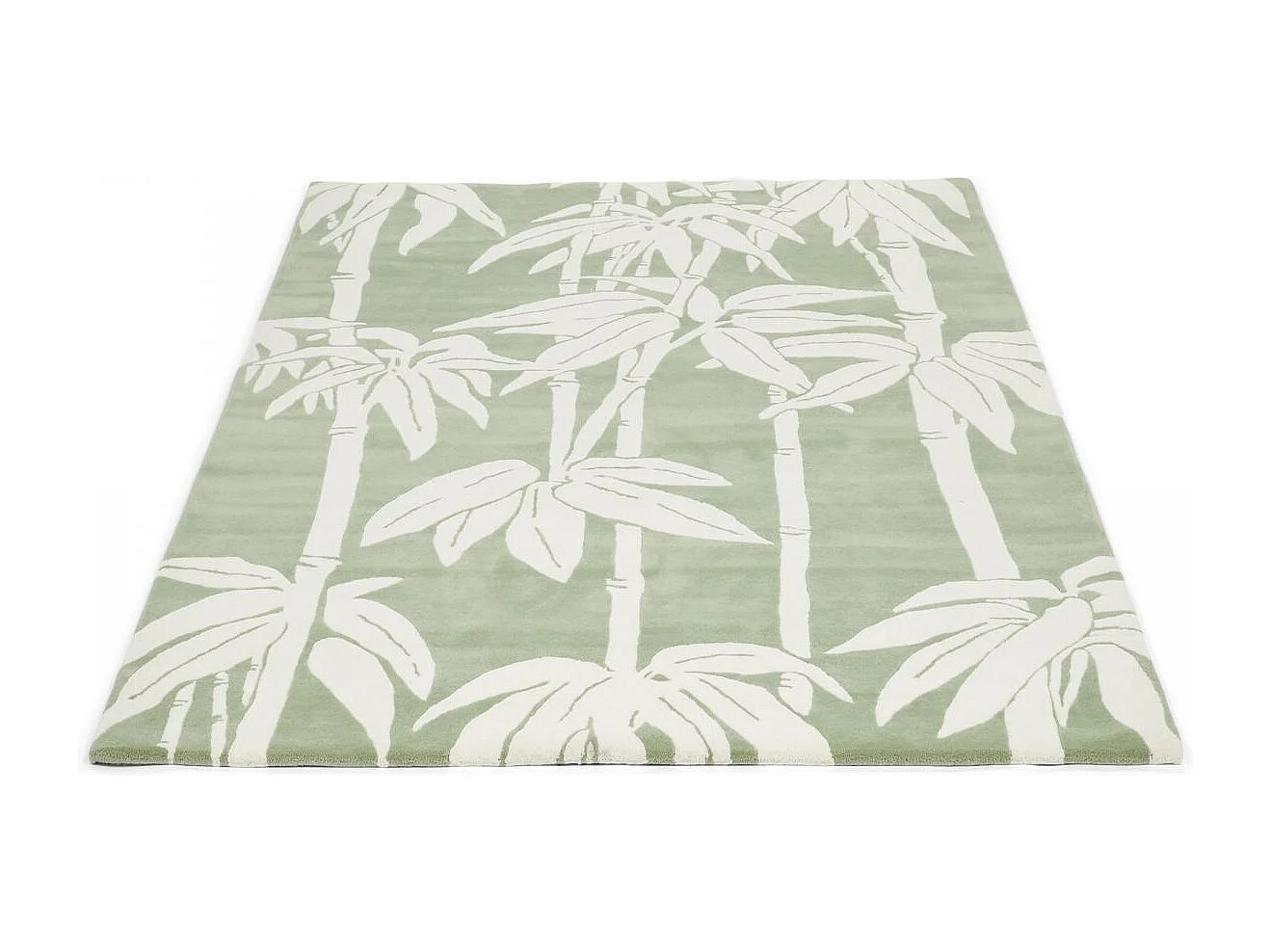 tapis grand salon 250x350 fait à la main en laine vert gris et crème