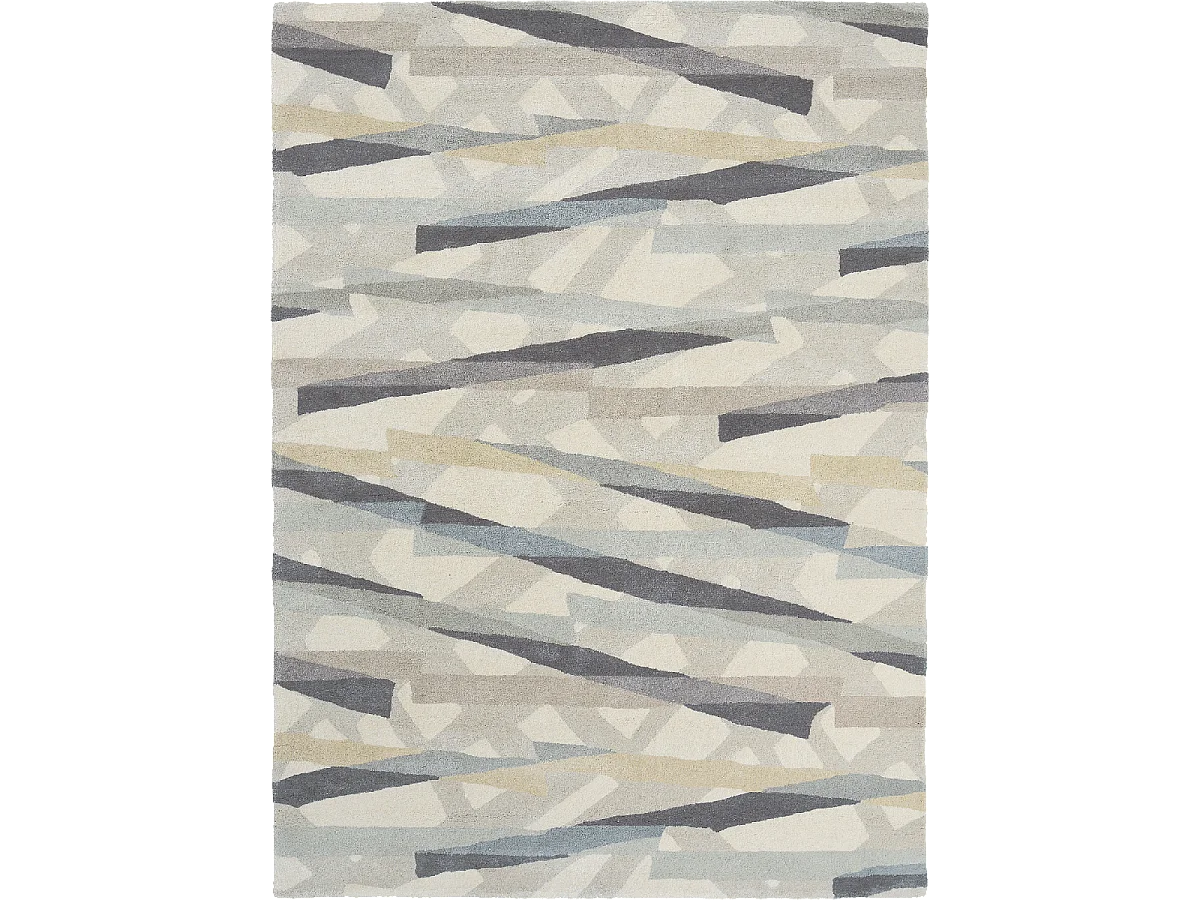 tapis salon 200x280 fait à la main en laine gris et violet motif géométrique