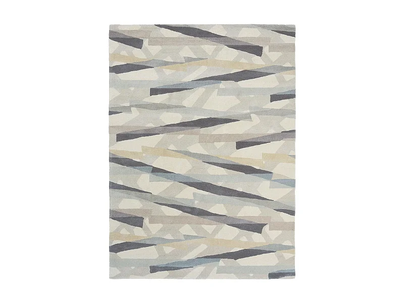 tapis salon 200x280 fait à la main en laine gris et violet motif géométrique