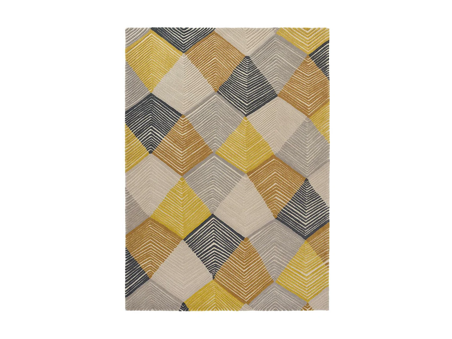 tapis grand salon 250x350 fait à la main en laine jaune et gris