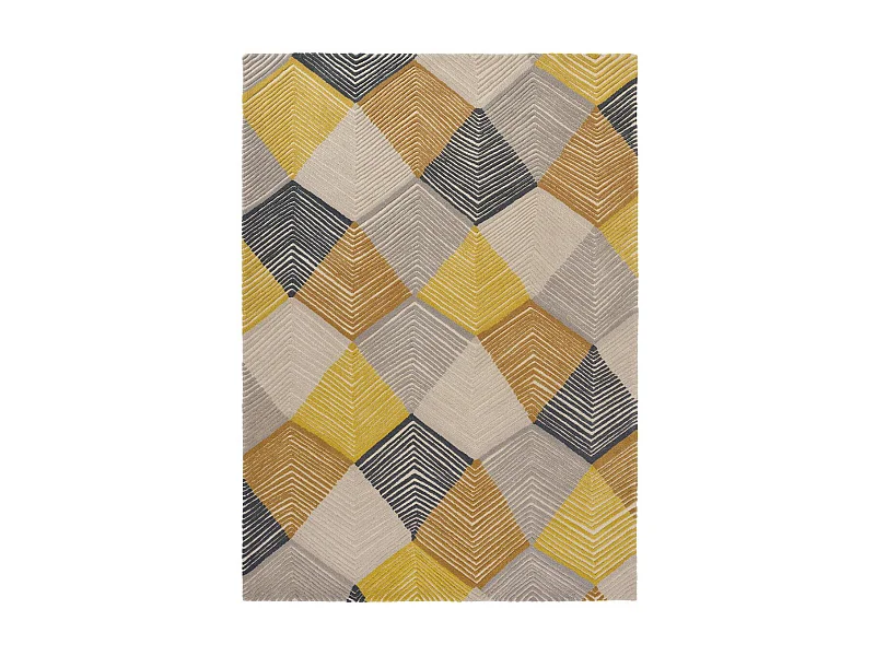 tapis grand salon 250x350 fait à la main en laine jaune et gris