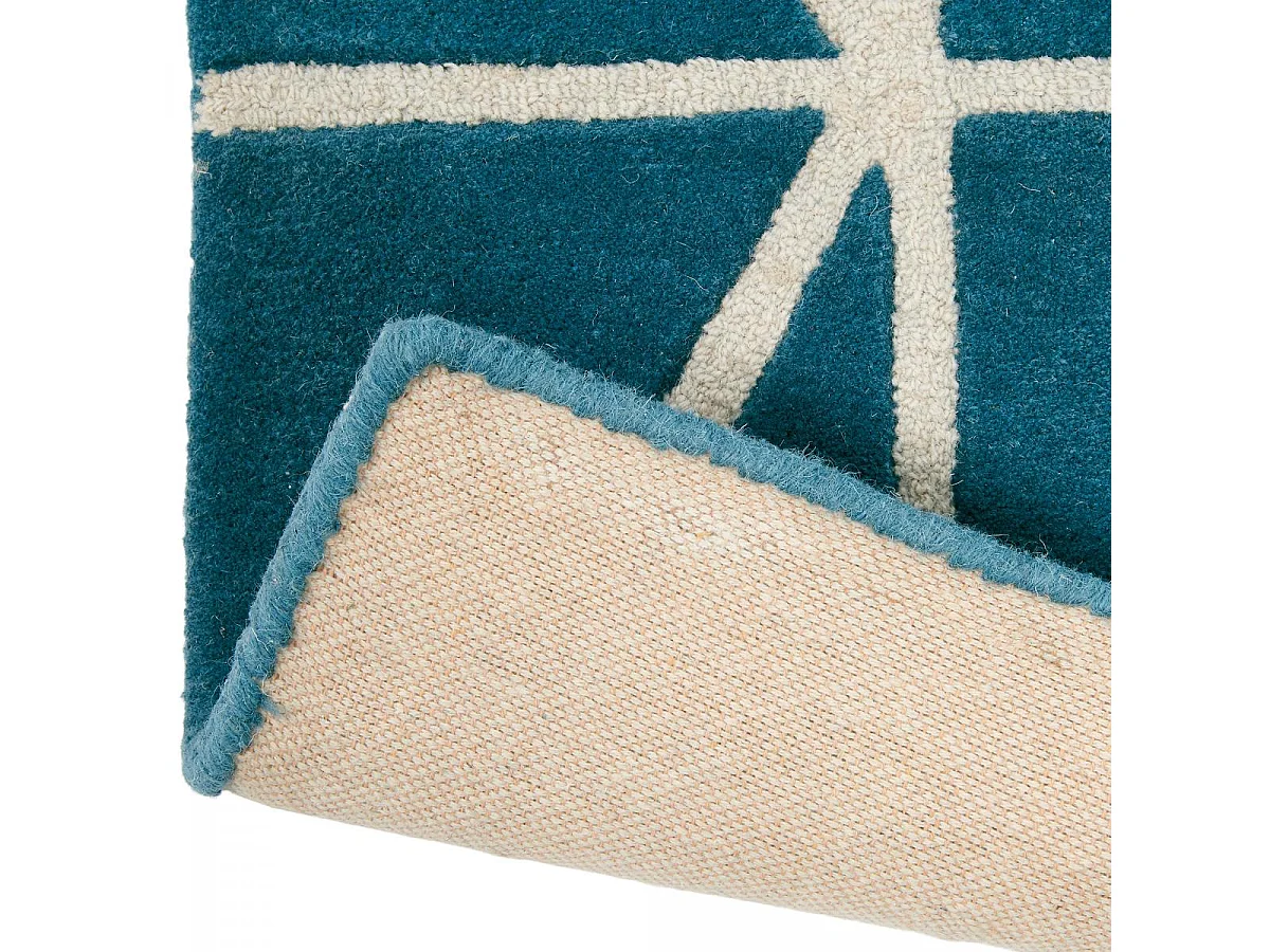 tapis entrée 120x180 fait à la main en laine bleu rectangle motif abstrait VISO