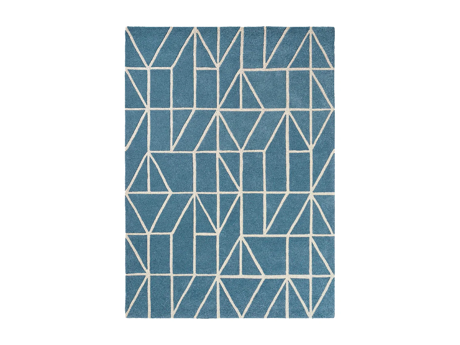 tapis entrée 120x180 fait à la main en laine bleu rectangle motif abstrait VISO