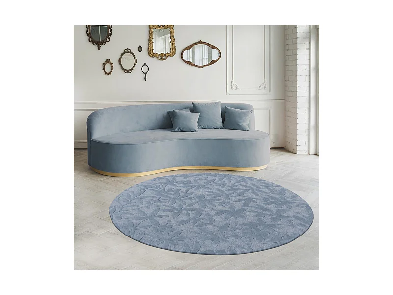 Tapis rond Ø200cm fait main en laine motif floral pour salon CLEAVERS