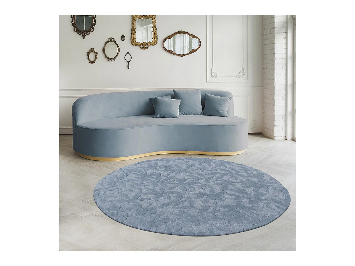 Tapis rond Ø200cm fait main en laine motif floral pour salon CLEAVERS