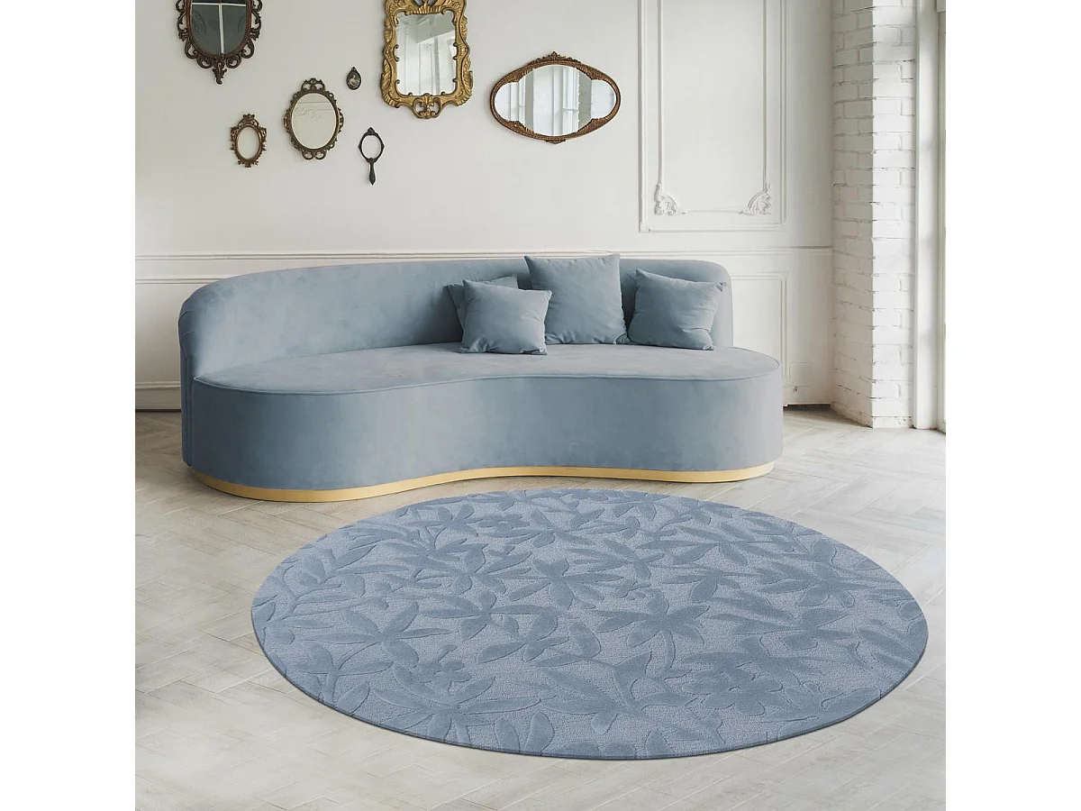 Tapis rond Ø200cm fait main en laine motif floral pour salon CLEAVERS