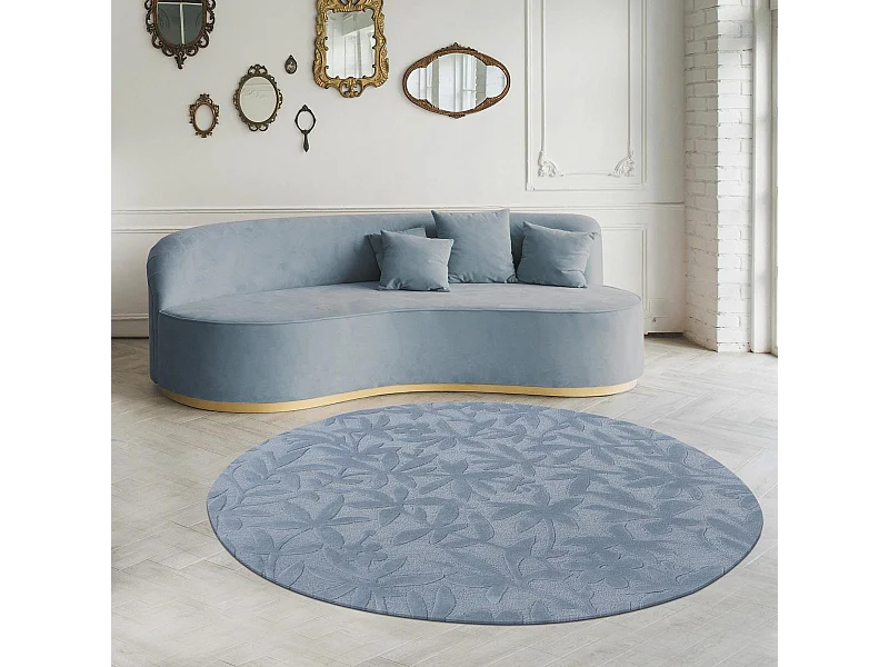 Tapis rond Ø200cm fait main en laine motif floral pour salon CLEAVERS