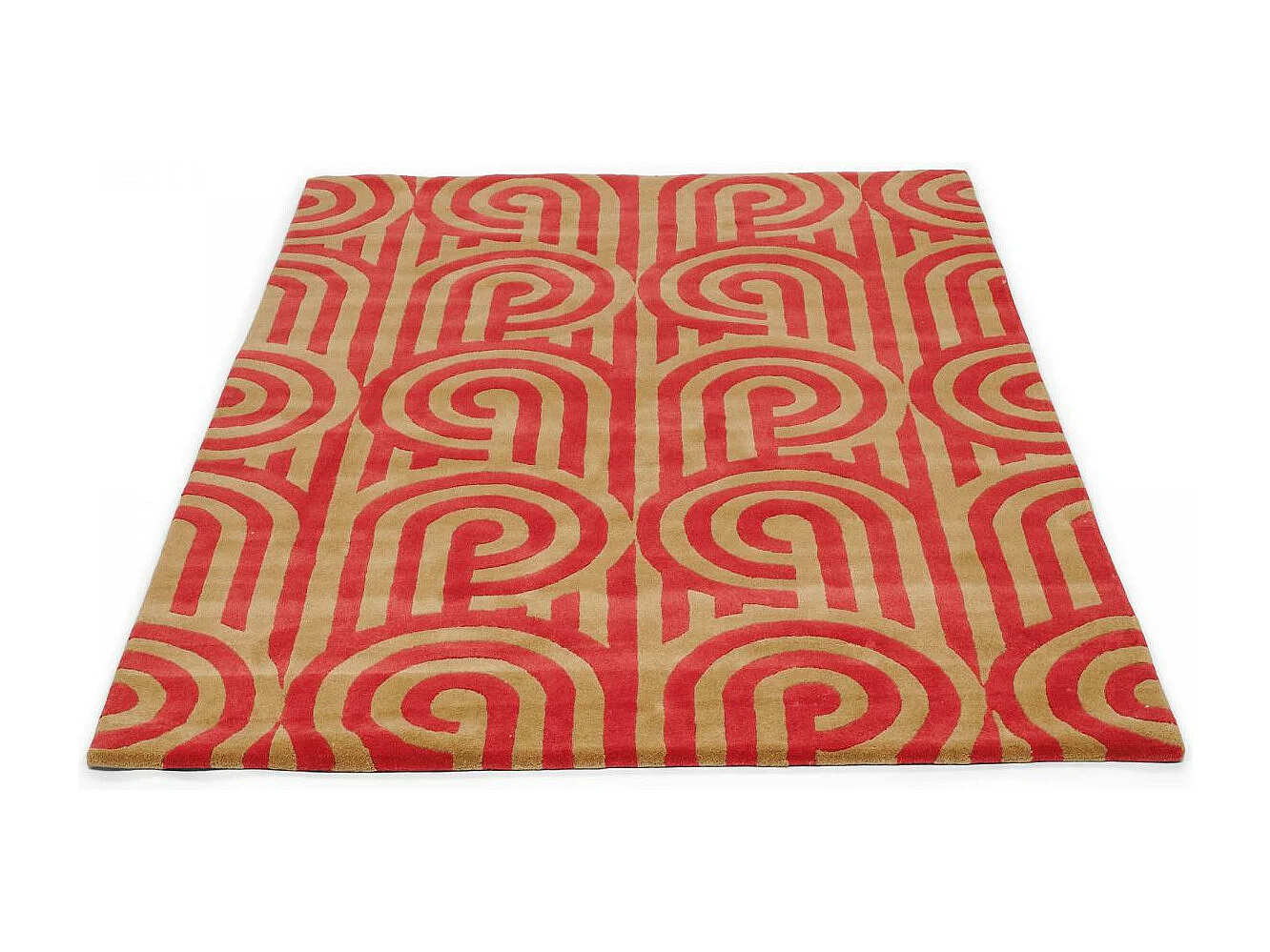 tapis grand salon 250x350 fait à la main en laine rouge motif seventies
