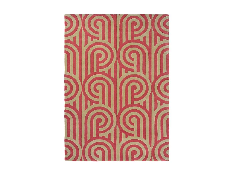 tapis grand salon 250x350 fait à la main en laine rouge motif seventies