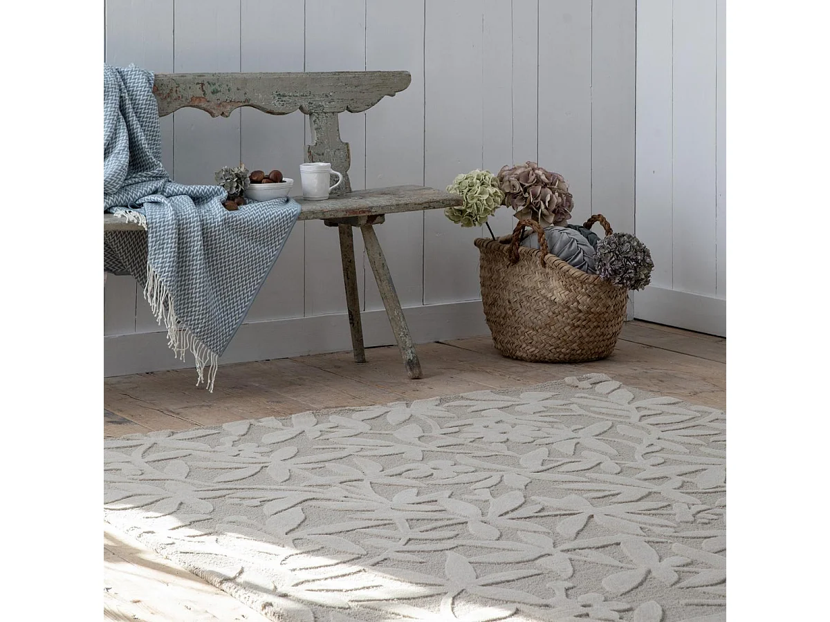 tapis grand salon 250x350 fait main en laine gris rectangle motif floral CLEAVERS