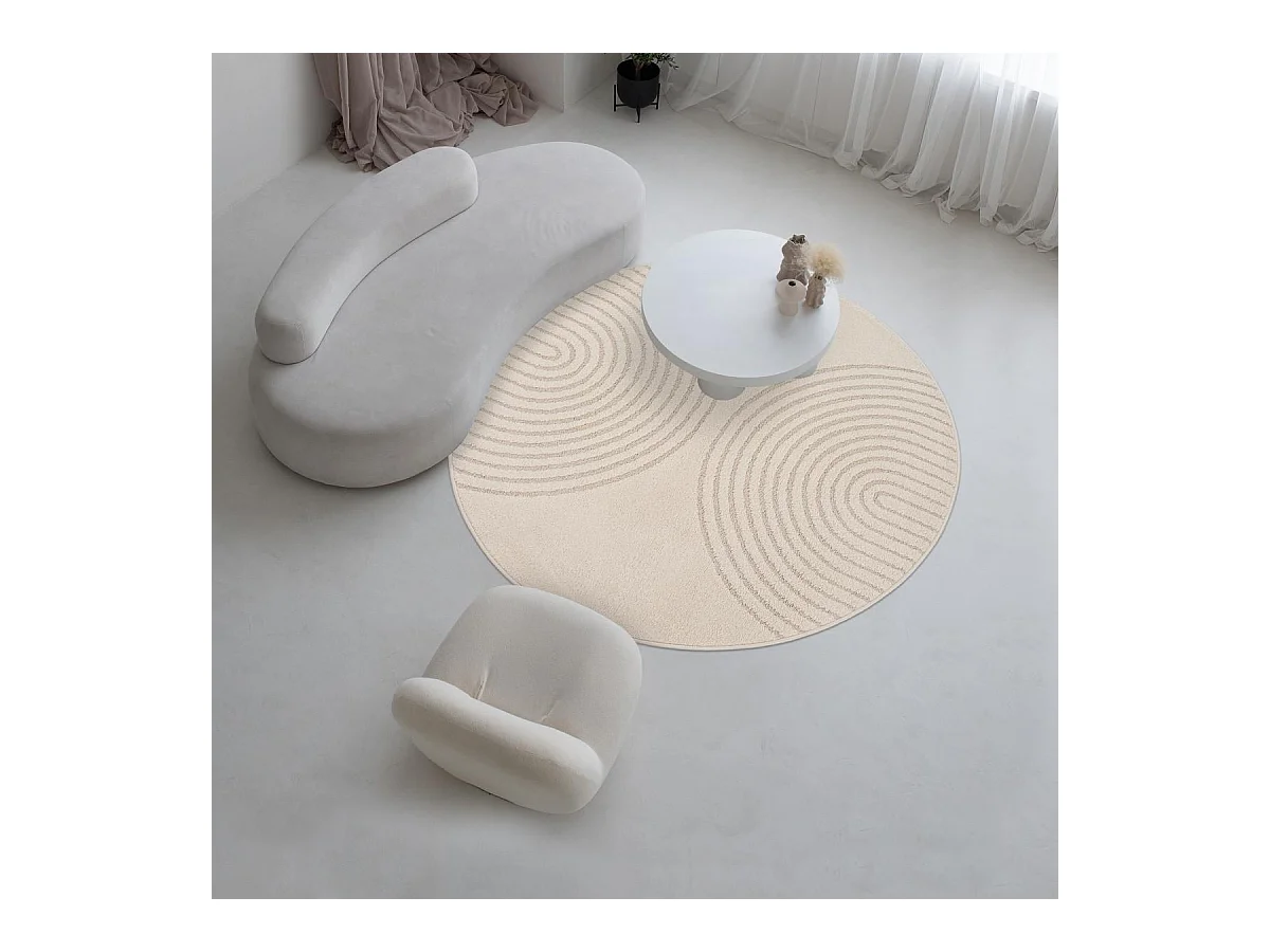 Tapis rond DEMILU  ∅ 120 cm Beige Tapis facile d'entretien idéal pour la chambre