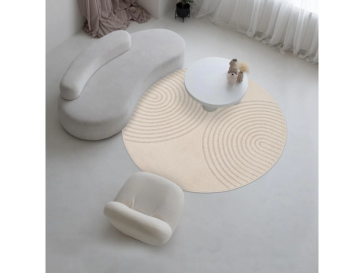 DEMILU tappeto rotondo ∅ 120 cm Beige Tappeto di facile manutenzione ideale per la camera da letto