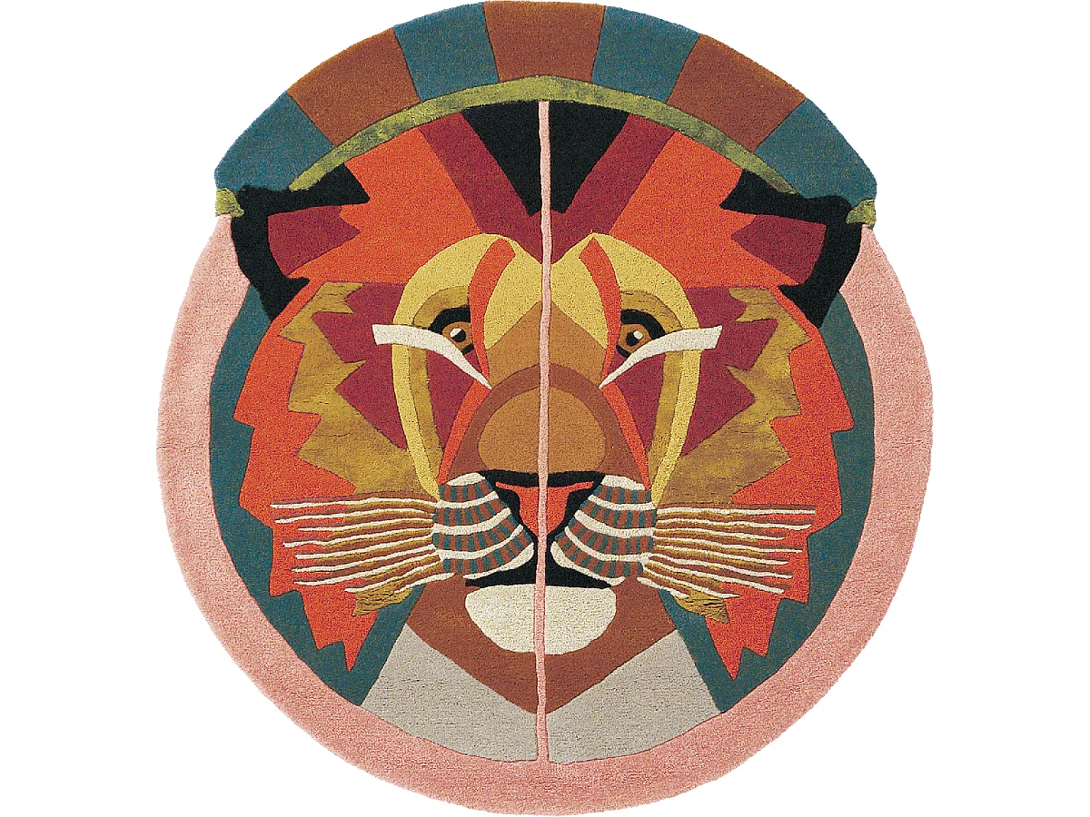 tapis entrée 100x100 fait à la main en laine multicolore motif fresque