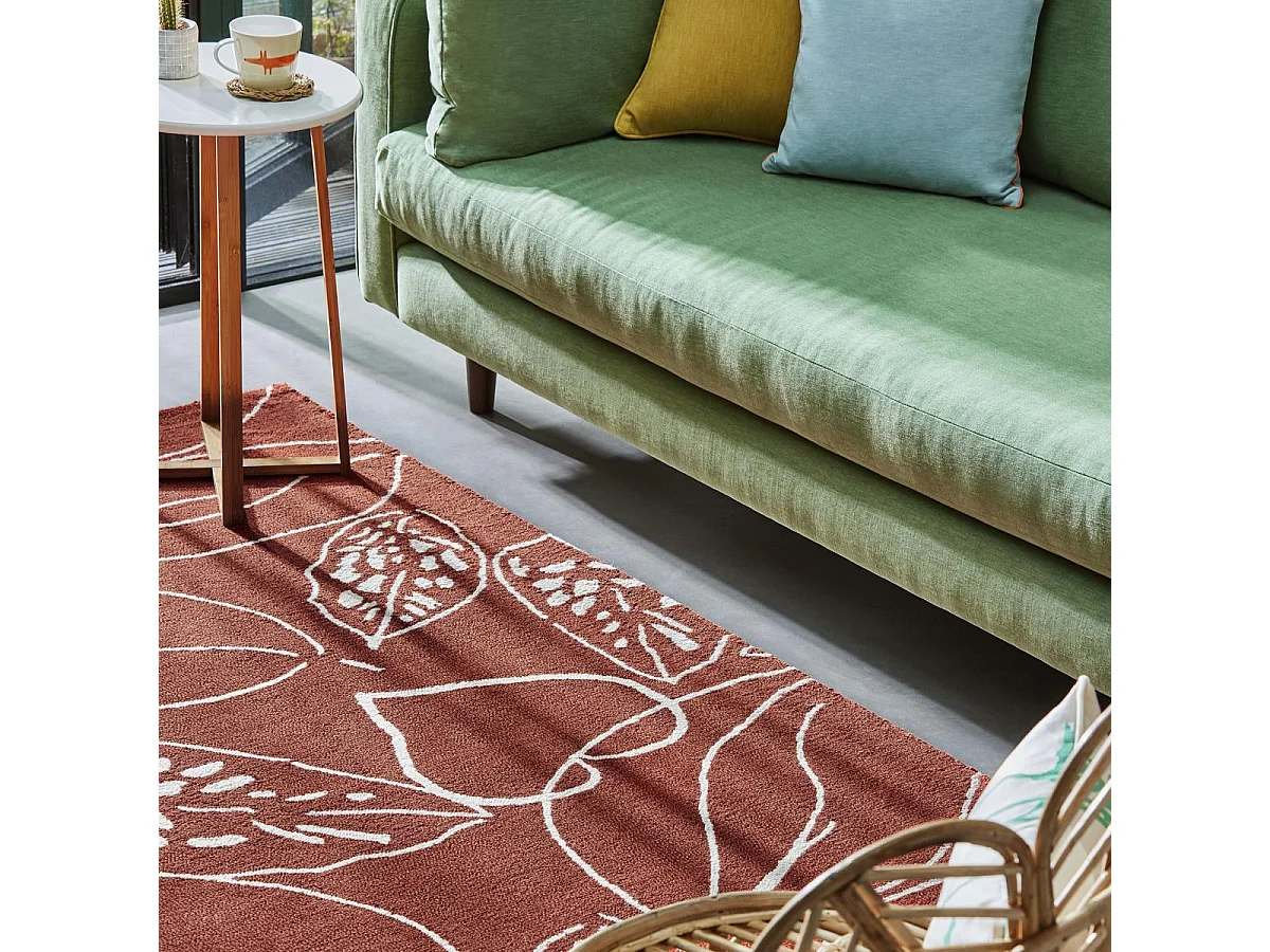 tapis grand salon 250x350 fait à la main en laine rouge et crème motif floral