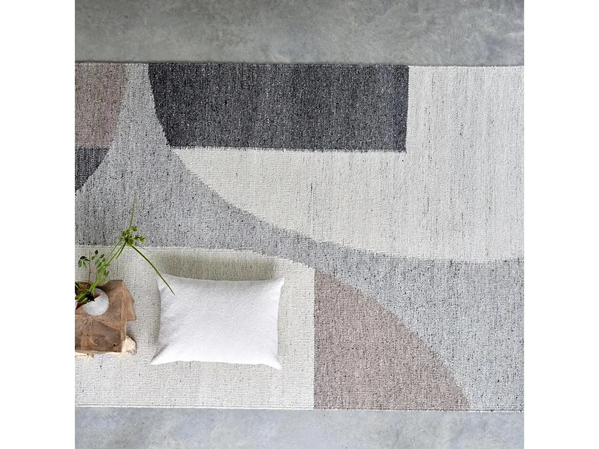 Tapis kilim 200x300 rectangle fait main en laine beige et gris