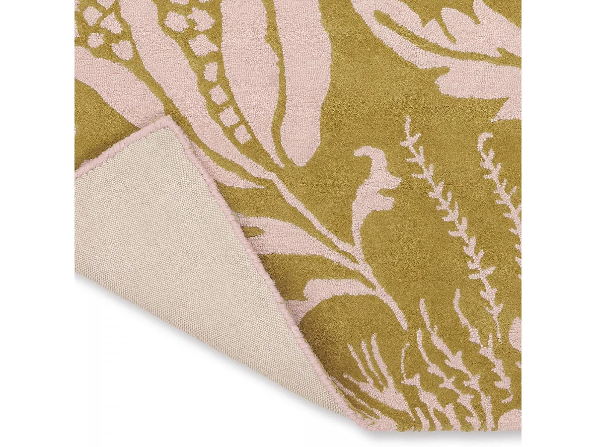 tapis entrée 140x200 fait à la main en laine jaune rectangle motif floral BAROQUE