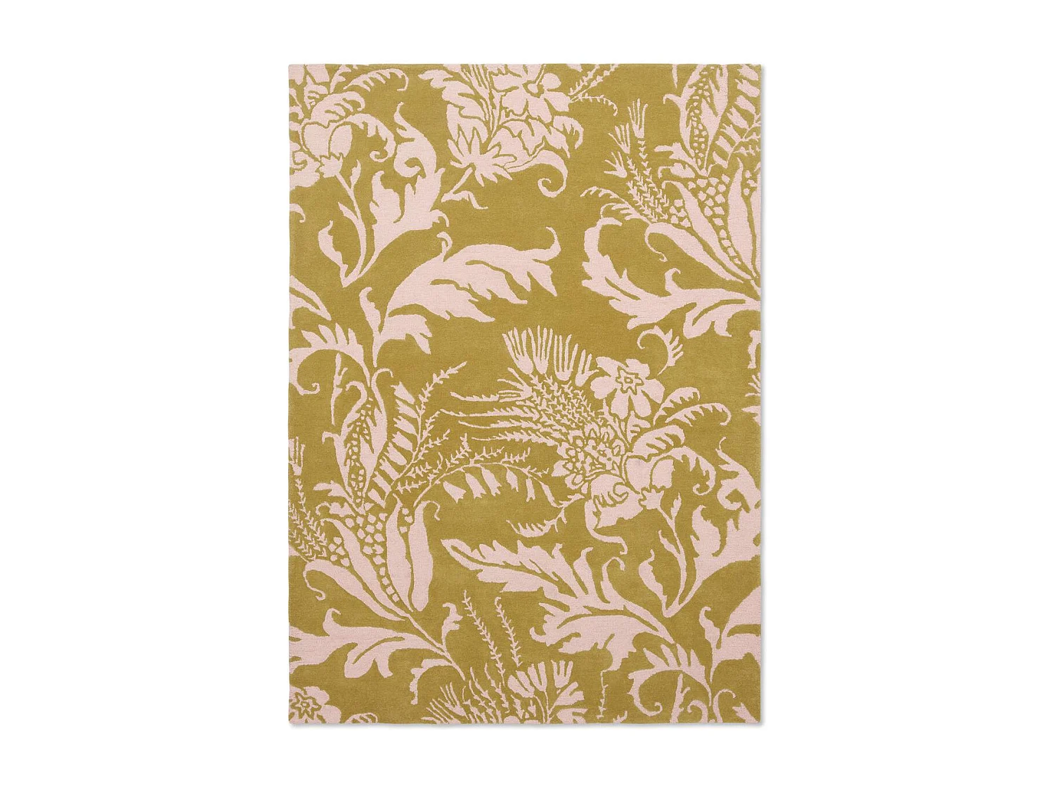 tapis entrée 140x200 fait à la main en laine jaune rectangle motif floral BAROQUE