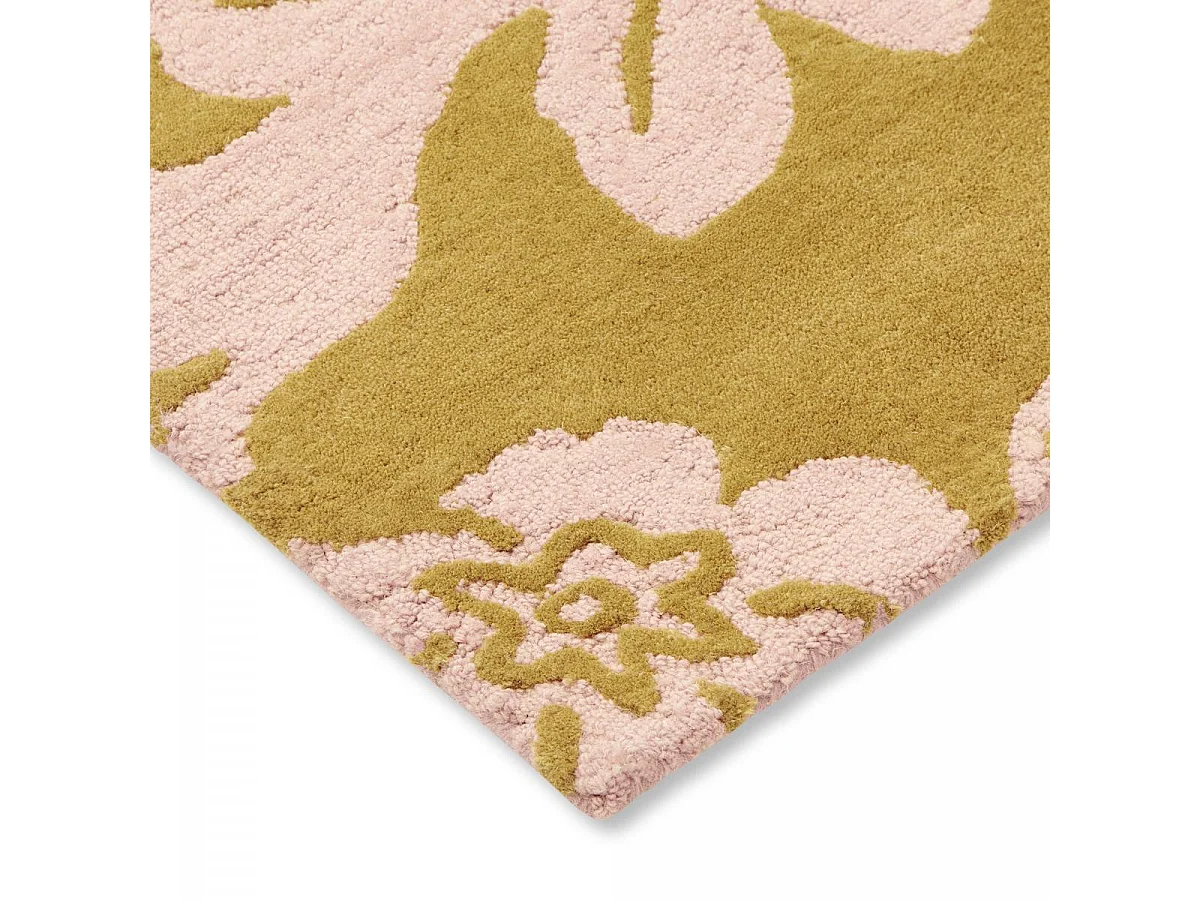 tapis entrée 140x200 fait à la main en laine jaune rectangle motif floral BAROQUE