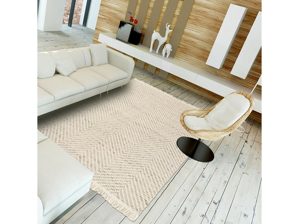 Tappeto Kilim 250x350 rettangolo intrecciato in lana beige motivo geometrico TWILL