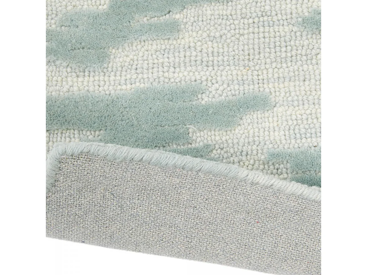 tapis chambre 170x240 fait à la main en laine bleu rectangle motif abstrait