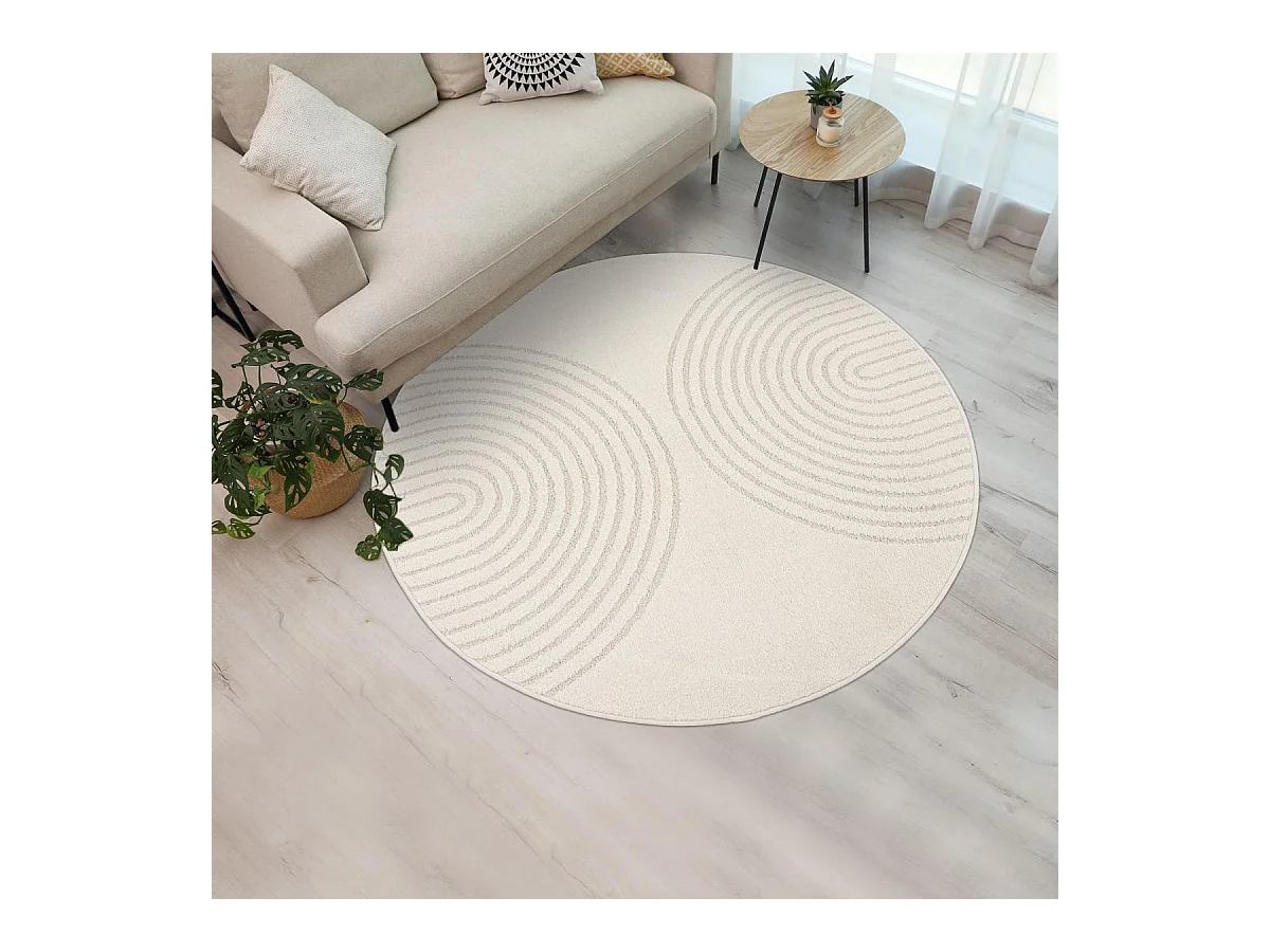 Tapis rond DEMILU  ∅ 120 cm Crème Tapis facile d'entretien idéal pour la chambre