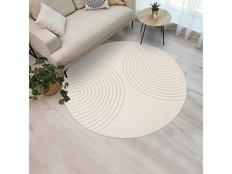 Tapis rond DEMILU  ∅ 120 cm Crème Tapis facile d'entretien idéal pour la chambre
