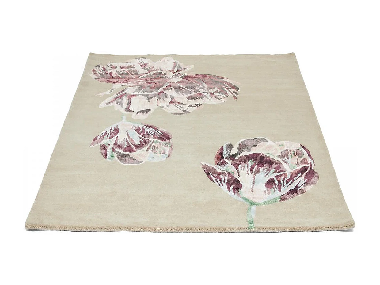 tappeto da soggiorno 200x280 realizzato a mano in lana beige e marrone fantasia floreale