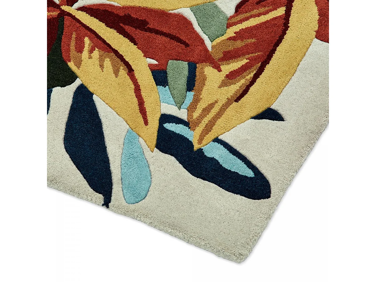 tapis chambre 160x230 fait main en laine orange et beige rectangle motif floral