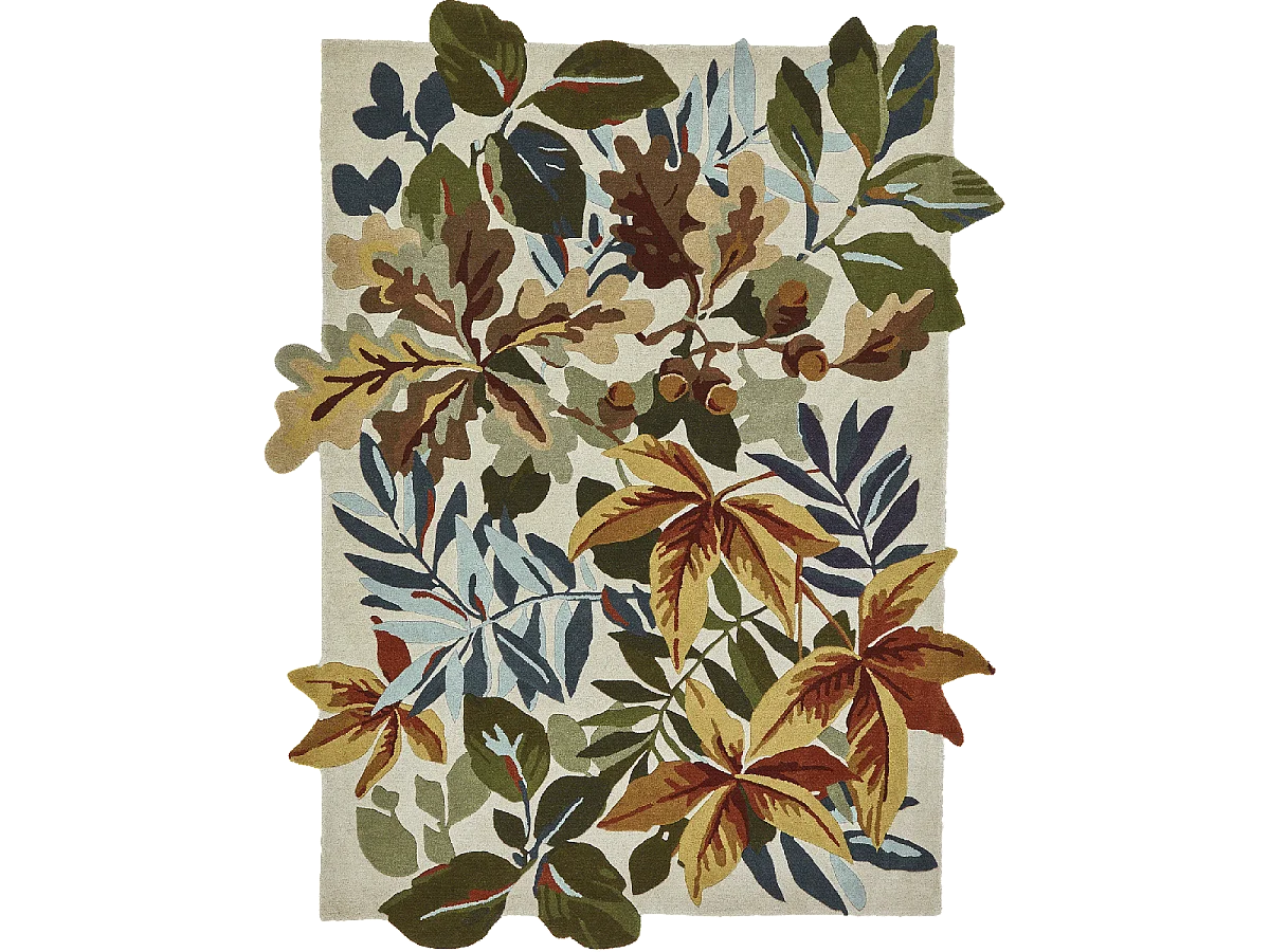 tapis chambre 160x230 fait main en laine orange et beige rectangle motif floral