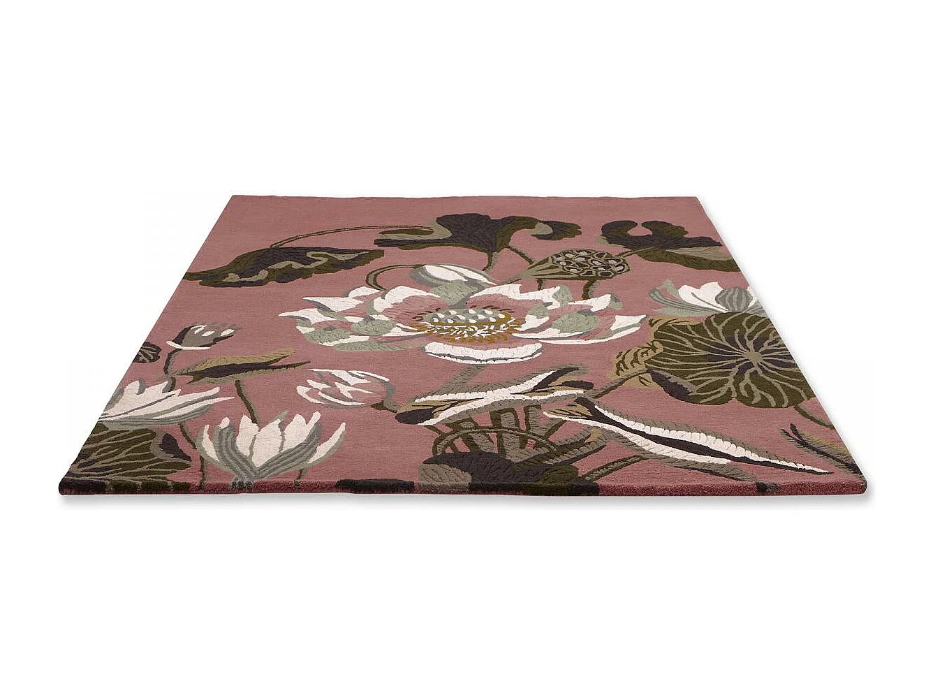 tapis chambre 170x240 fait à la main en laine rose et vert motif floral