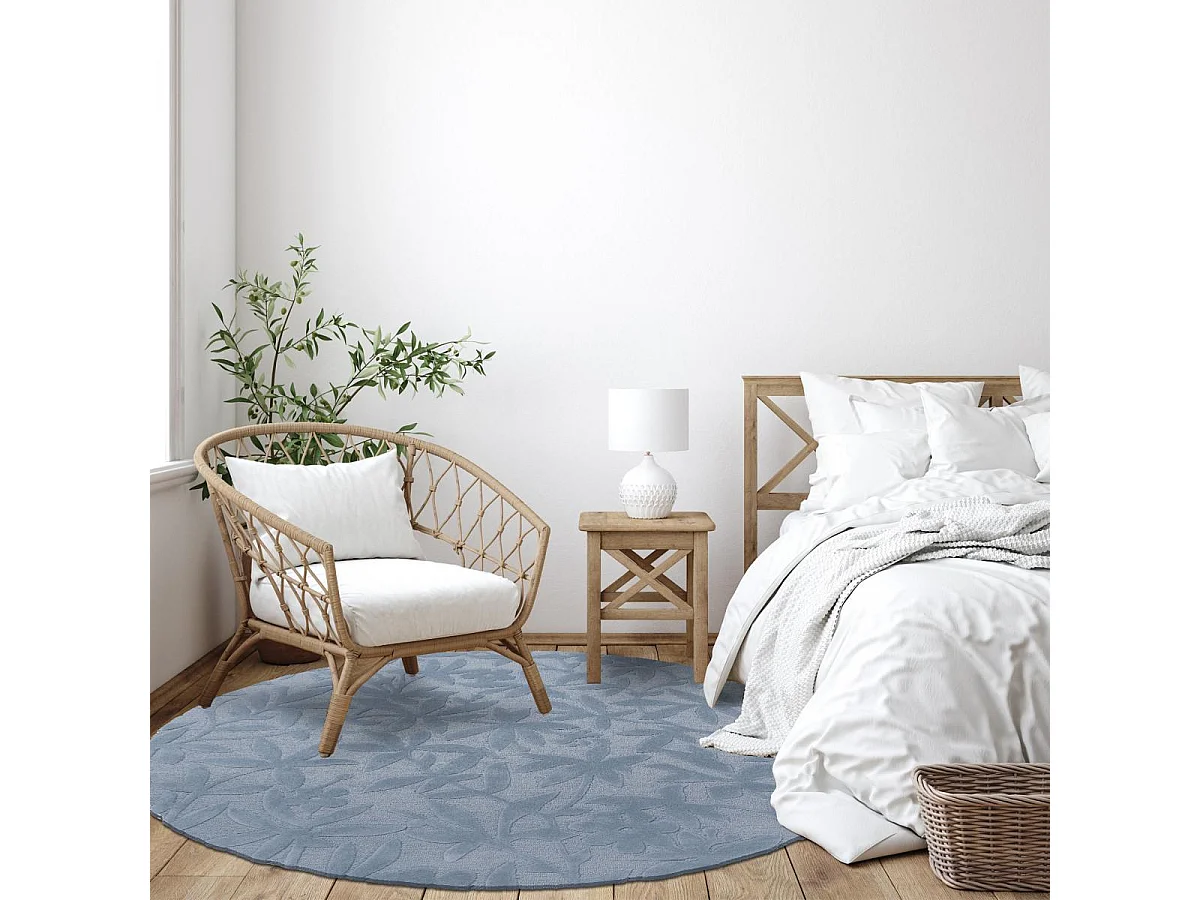 Tapis rond Ø150cm fait main en laine motif floral pour chambre CLEAVERS