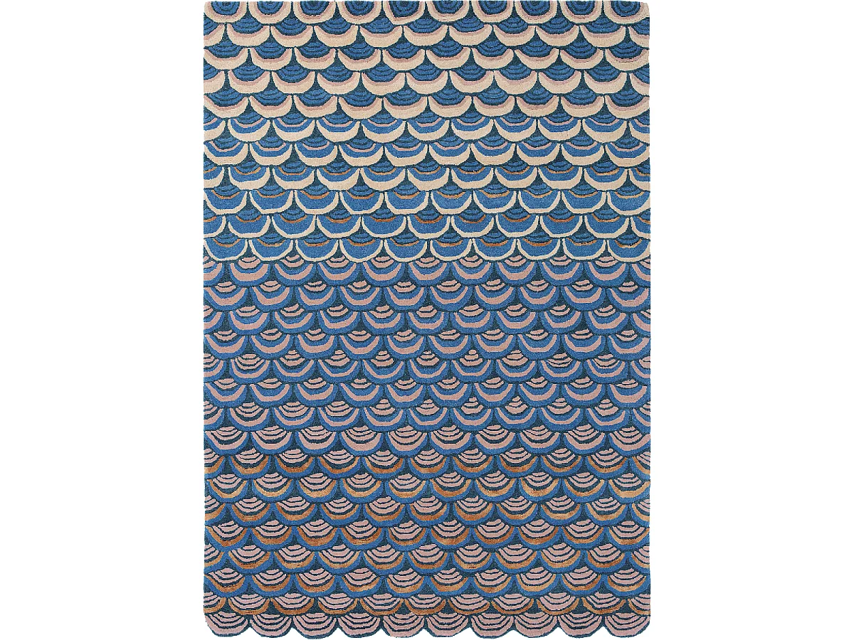 tapis chambre 170x240 fait à la main en laine bleu et rose motif géométrique