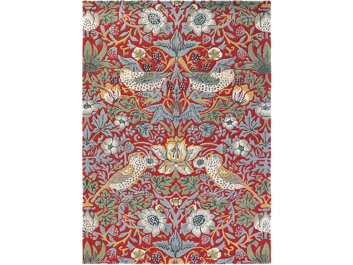 tapis entrée 140x200 fait à la main en laine rouge et bleu motif floral