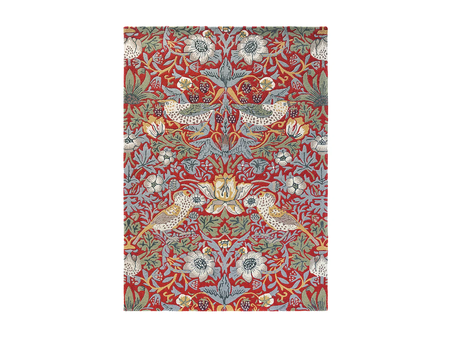 tappeto da ingresso 140x200 realizzato a mano in lana rossa e blu fantasia floreale