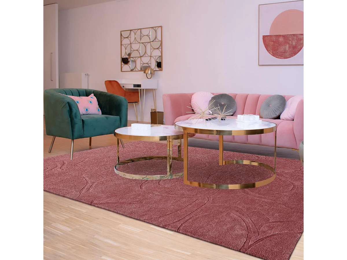 tapis chambre 200x280 fait à la main en laine rose rectangle motif faux uni