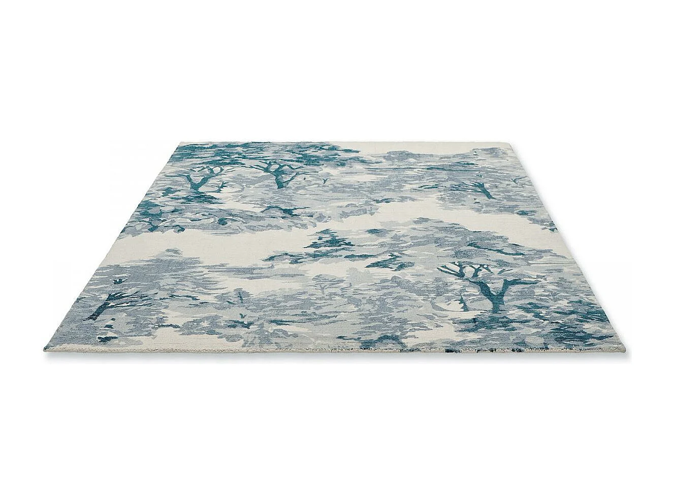 tapis grand salon 250x350 fait à la main en coton bleu rectangle motif floral