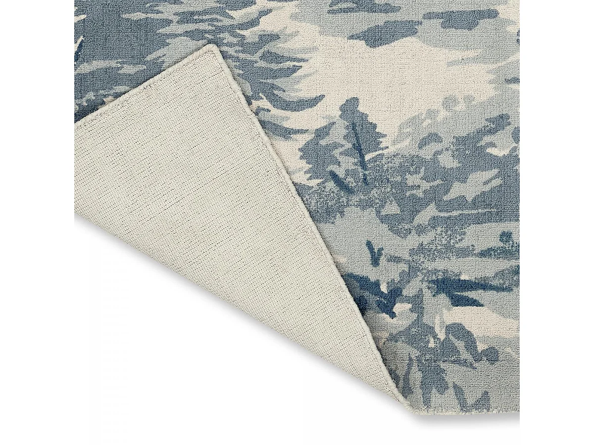 tapis grand salon 250x350 fait à la main en coton bleu rectangle motif floral