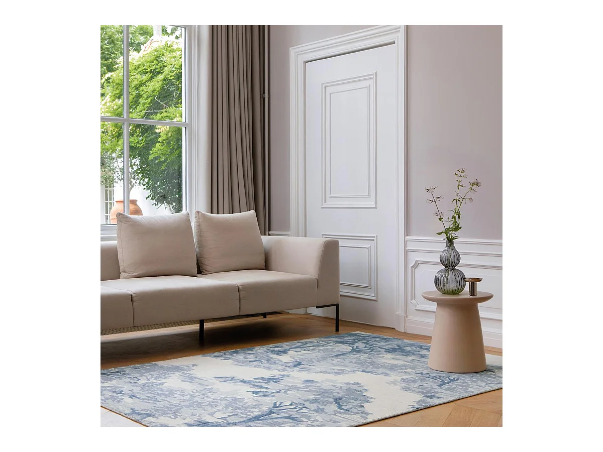 tapis chambre 200x280 fait à la main en coton bleu rectangle motif floral