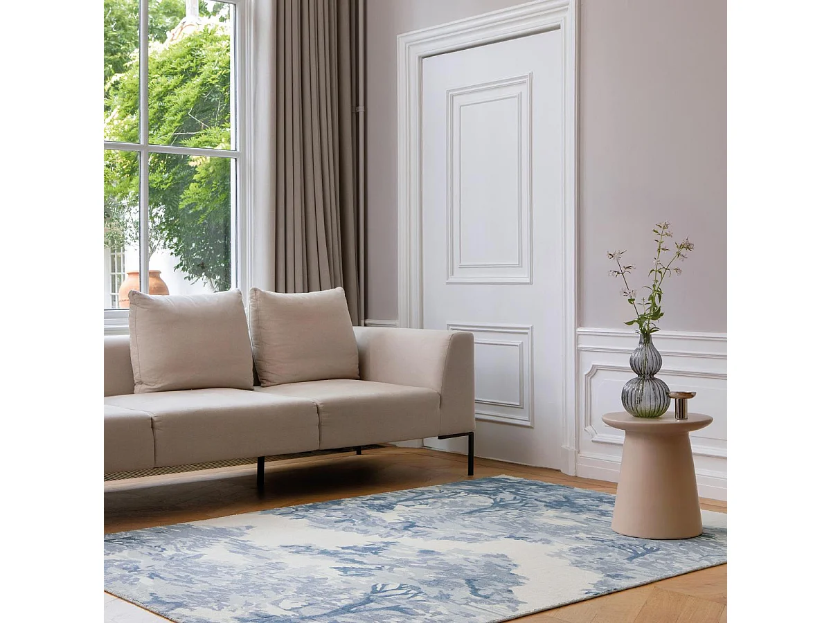 tapis chambre 200x280 fait à la main en coton bleu rectangle motif floral