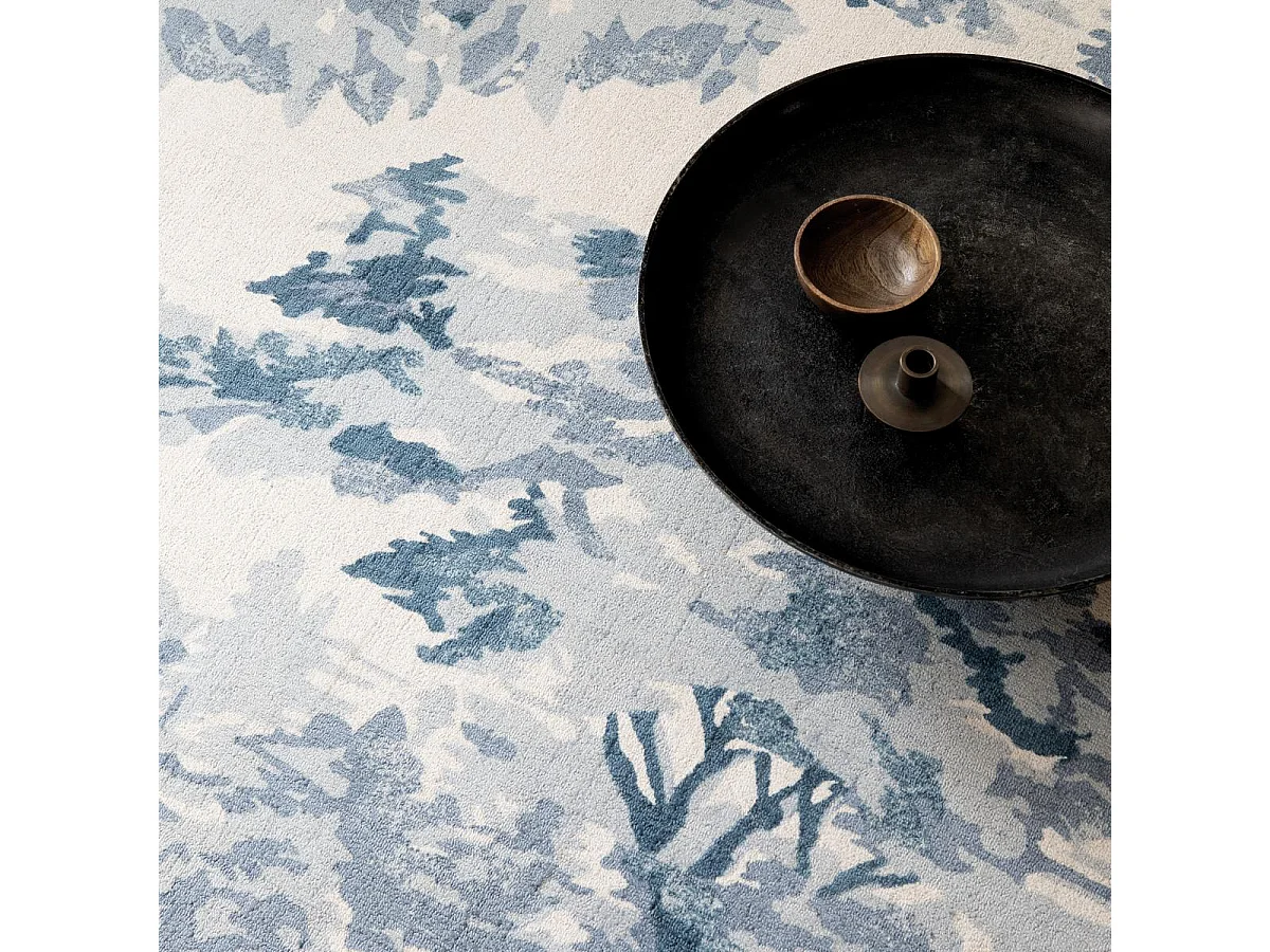 tapis chambre 200x280 fait à la main en coton bleu rectangle motif floral