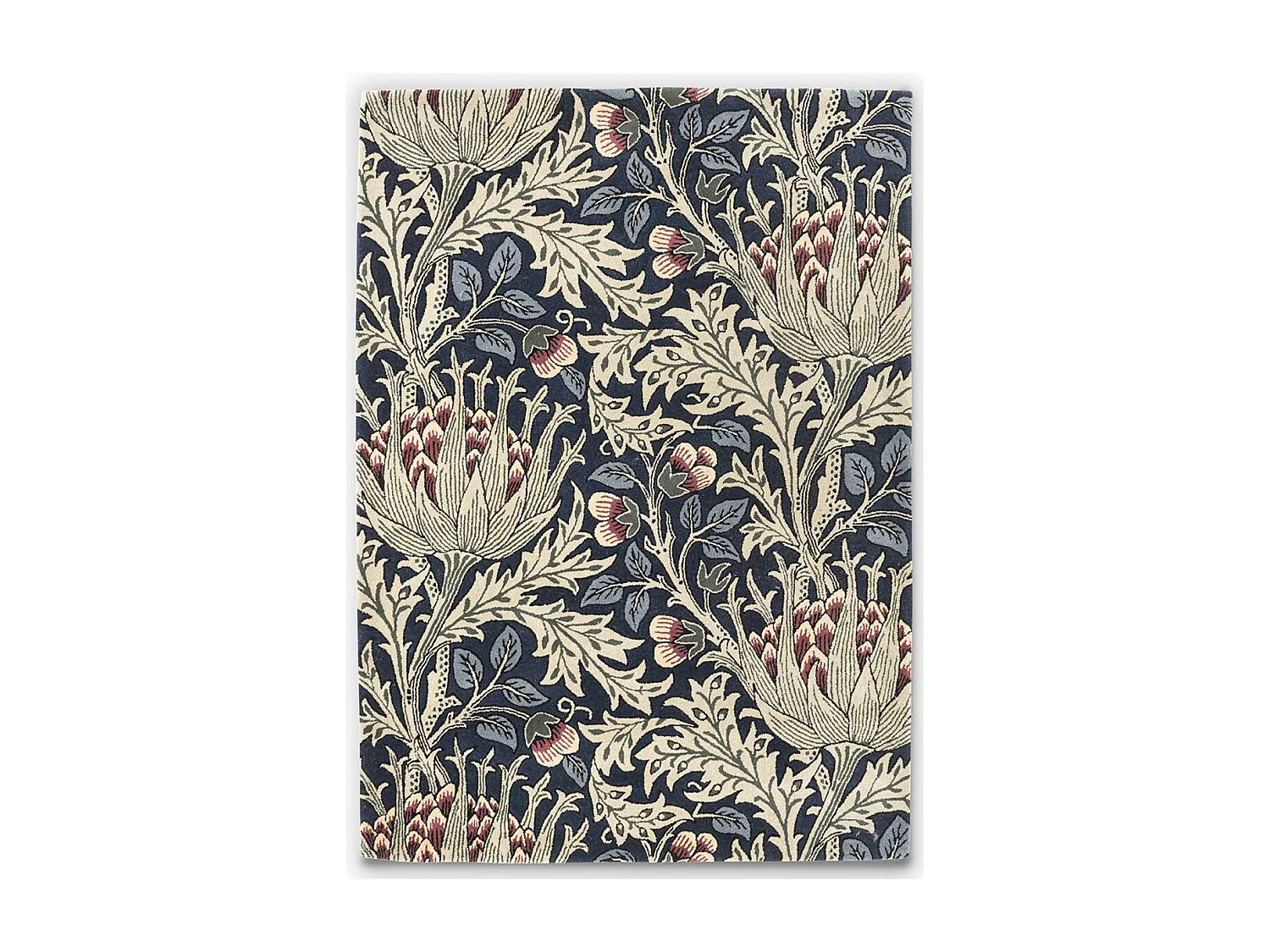 tapis entrée 140x200 fait à la main en laine bleu et vert motif floral